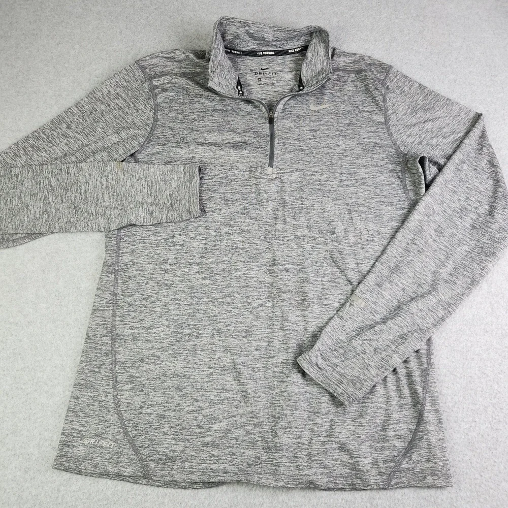 Nike Shirt Mens M Gray Running Reflective Performance Base Layer Stretch 1/4 Zip